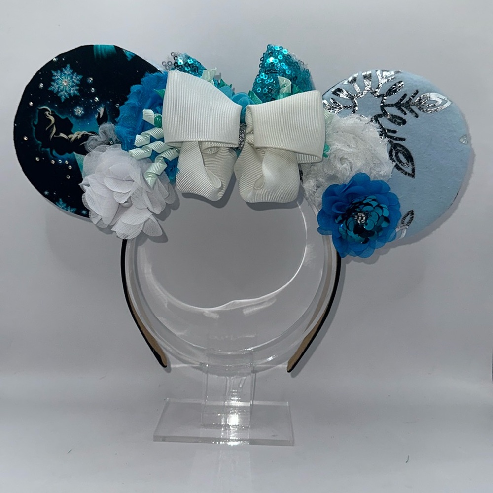Elsa Inspired Minnie Ears Headband with Bows & Sequins